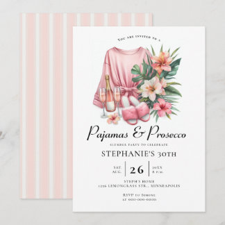 Erwachsene Sleepover PJ Prosecco Tropical 30. Gebu Einladung