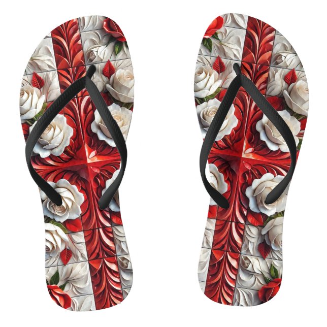 Erwachsene Slim Straps mit englischen Rose Flip Flops (Fußbett)