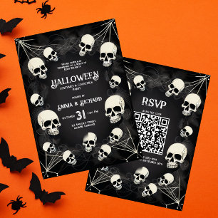 Erwachsene Totenkopf Spinnennetz QR Code Halloween Einladung