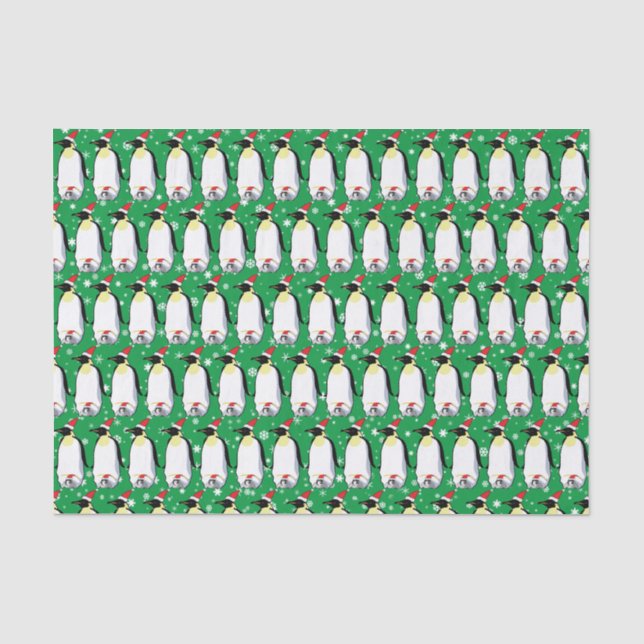 Erwachsene und Baby-Pinguin in Weihnachtsmannmütze Seidenpapier (Vorderseite)