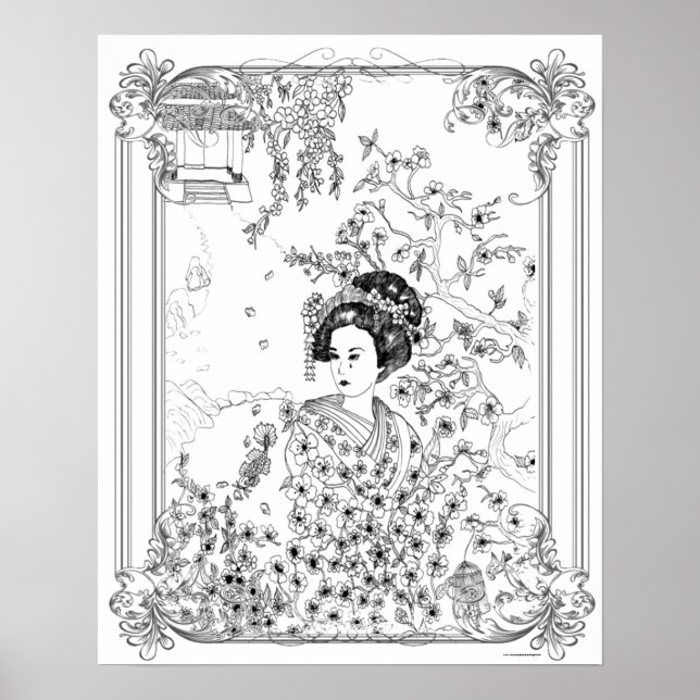 Erwachsenenfarbenposter "Geisha, Traurigkeit in St Poster (Vorne)