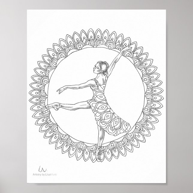 Erwachsenenfarbposter Ballerina Mandala Tänzer Poster (Vorne)