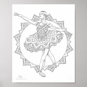 Erwachsenenfarbposter Ballerina Mandala Tänzer Poster