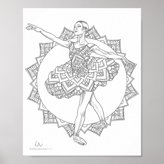 Erwachsenenfarbposter Ballerina Mandala Tänzer Poster (Vorne)