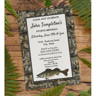 Erwachsenenfischen Geburtstag Männer Camouflage Fi Einladung