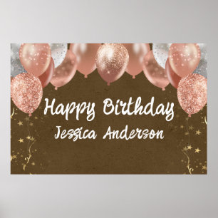 Erwachsener Geburtstag Silber Rosa Ballons Kraftpa Poster