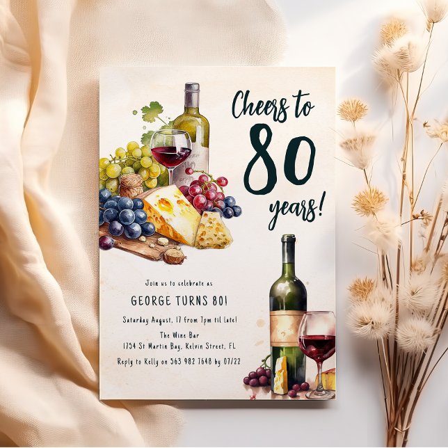 Erwachsener Käse und Wein Charcuterie 80. Geburtst Einladung (Von Creator hochgeladen)