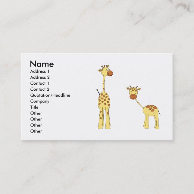 Erwachsener und Baby-Giraffe. Cartoon Visitenkarte (Vorderseite)