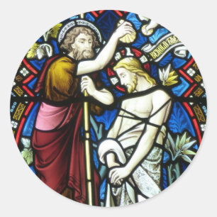 Erwachsenes Buntglas Taufe-Jesuss Johannes der Runder Aufkleber