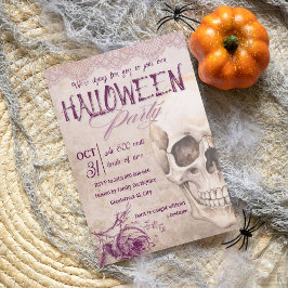 Erwachsenes weibliches Vintag-rosa-Schädel Hallowe Einladung
