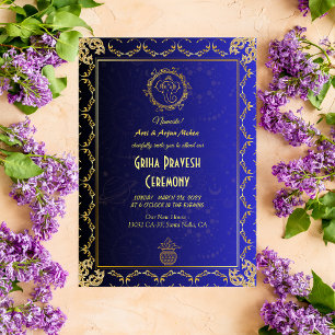 Erwärmung Griha Pravesh Golden Blue Einladung