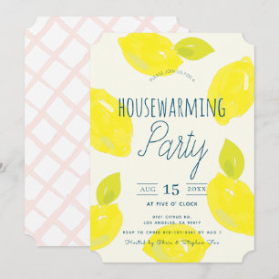 Erwärmung-Party von Hand bemalt Lemon Pink House Einladung