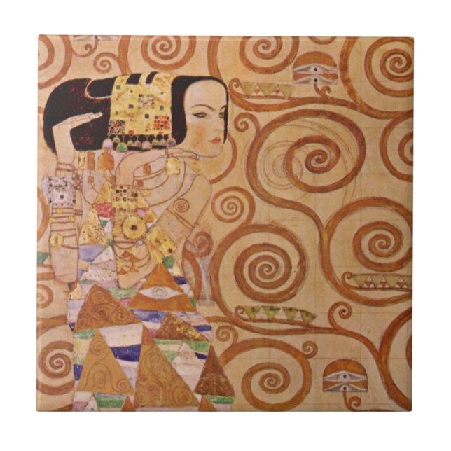 Erwartung durch Klimt Vintage Viktorianische Jugen Fliese (Vorderseite)