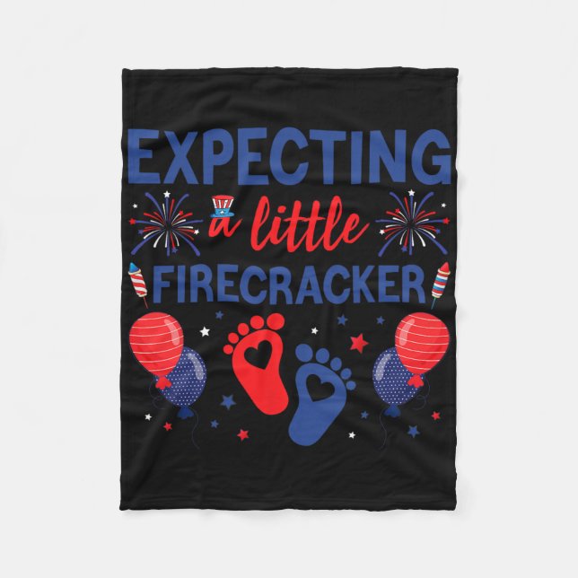 Erwartung eines kleinen Firecracker 4. Juli Pregna Fleecedecke (Vorderseite)