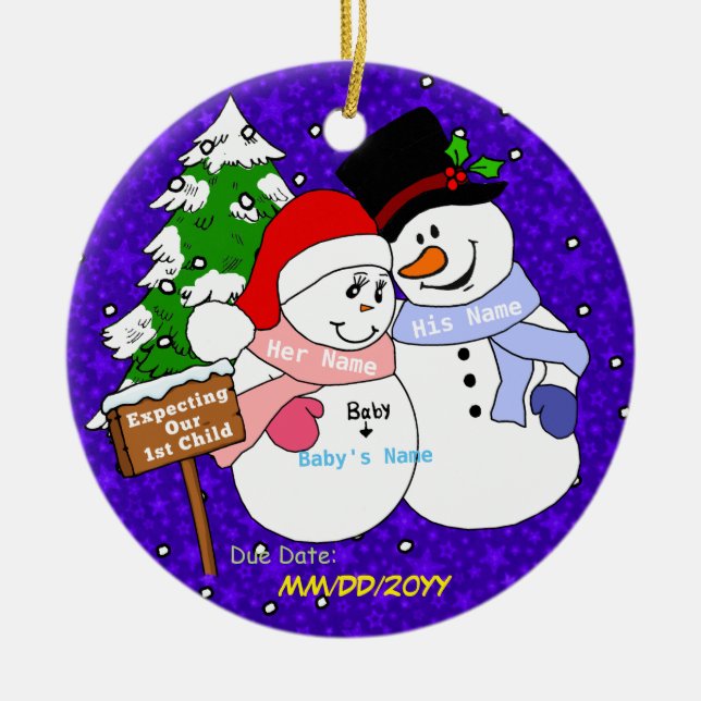 Erwartung unseres 1. Kindes Keramik Ornament (Vorne)