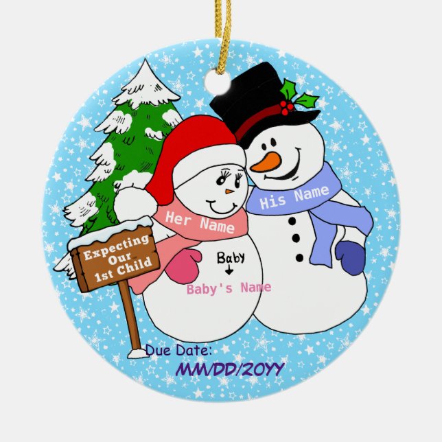 Erwartung unseres 1. Kindes Keramik Ornament (Vorne)