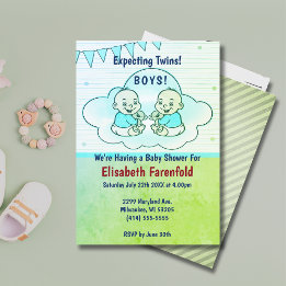 Erwartung von Twin Boys in Cloud Green Baby Shower Einladung