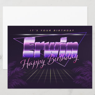Erwin Nom Prénom lila retro Carte Anniversaire