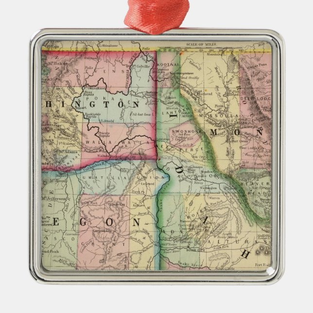 Erz, Wäsche, Idaho, Mont Karte durch Mitchell Silbernes Ornament (Vorne)