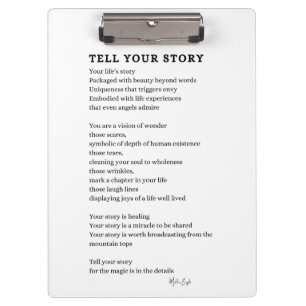 Erzählen Sie Ihre Story Course Gedicht Plakatwand  Klemmbrett