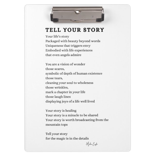 Erzählen Sie Ihre Story Course Gedicht Plakatwand  Klemmbrett (Vorderseite)