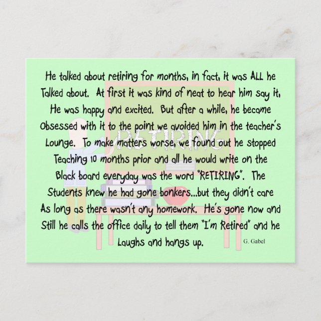 Erzählkunst des übermüdeten Lehrers "besessen von  Postkarte (Vorderseite)