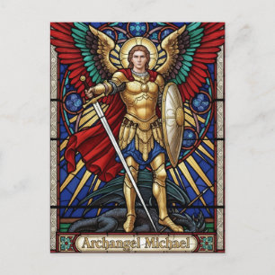 Erzengel Michael - Bunte Glasmalerei-Engel Postkarte