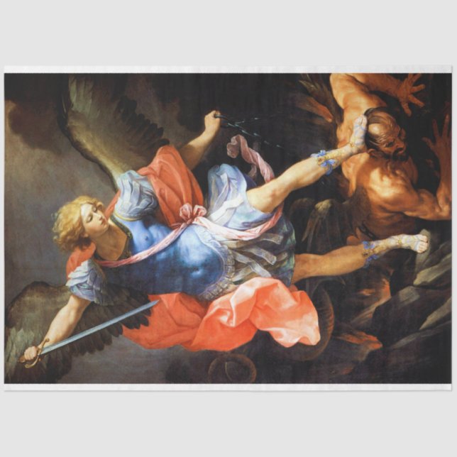 Erzengel Michael tramples Satan, Guido Reni Seidenpapier (Vorderseite)