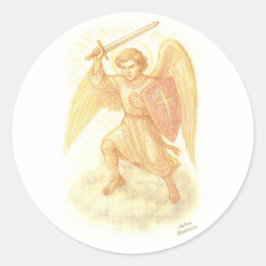 Erzengel mit Schwert Runder Aufkleber