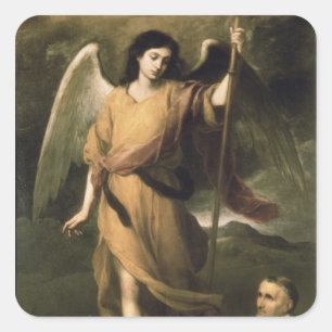 Erzengel-RAPHAEL mit Bischof Domonte Quadratischer Aufkleber
