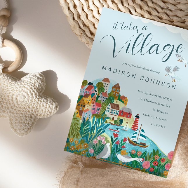 Es braucht ein Baby-Duschbad-Party Einladung (it takes a village gender neutral baby shower invitation)