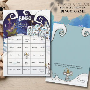 Es braucht ein Dorf: Blaue Winter-Magie-Bingo-Kart Einladung