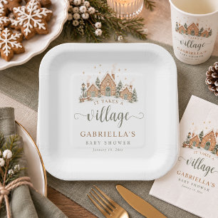Es braucht ein Dorf Gingerbread Baby Shower Pappteller