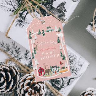 Es braucht ein Dorf Rosa Mädchen Baby Shower Geschenkanhänger