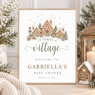 Es braucht ein Dorf Winter-Baby-Shower-Willkommens Poster