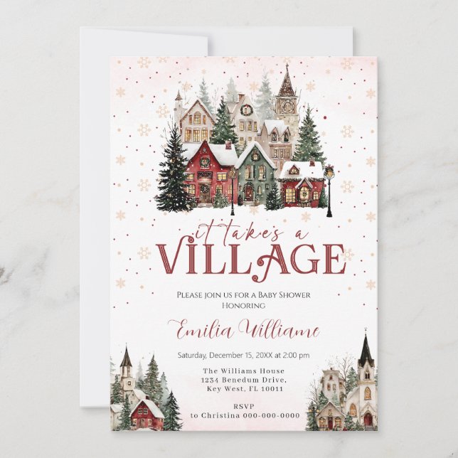 Es braucht eine Village Chritsmas Babydusche Einladung (Vorderseite)