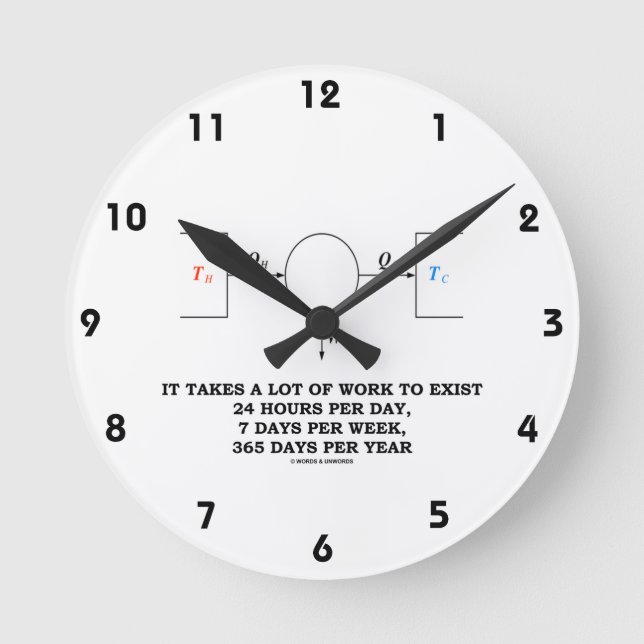 Es braucht viel Arbeit (Thermodynamik) Runde Wanduhr (Vorderseite)