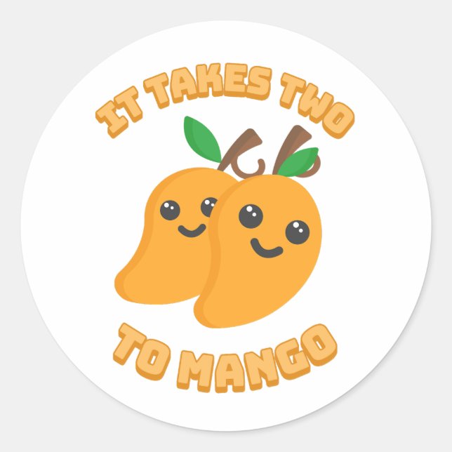 Es dauert zwei zu Mango! Niedlicher Mango-Cartoon Runder Aufkleber (Vorderseite)