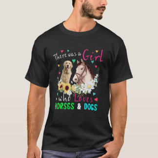 Es gab ein Mädchen, das Pferde und Hunde blühend l T-Shirt