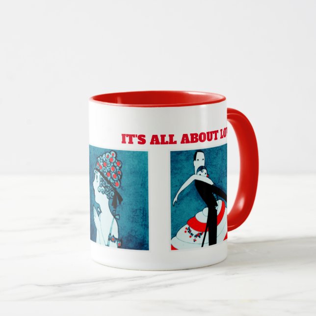 Es geht um Liebe. Art Deco Valentine's Day Gift Tasse (VorderseiteRechts)
