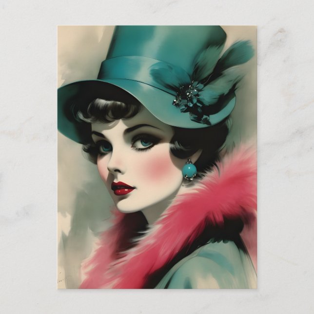 Es gibt etwas über Vintage Mode-Illustrationen Postkarte (Vorderseite)