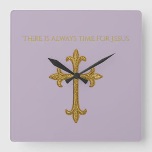 Es gibt immer Zeit für Jesus Gold Cross Quadratische Wanduhr