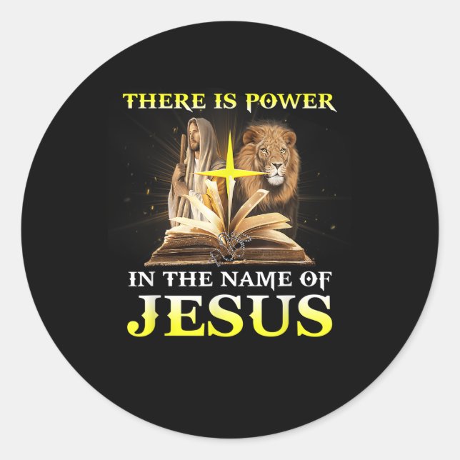 Es gibt Power im Namen Jesu Löwen Christlich Runder Aufkleber (Vorderseite)
