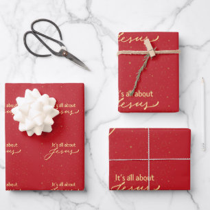 Es ist alles über Jesus – Rot & Gold Weihnachten Geschenkpapier Set