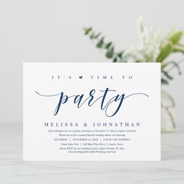 Es ist an der Zeit, das Party der Hochzeit zu feie Einladung (Stehend Vorderseite)