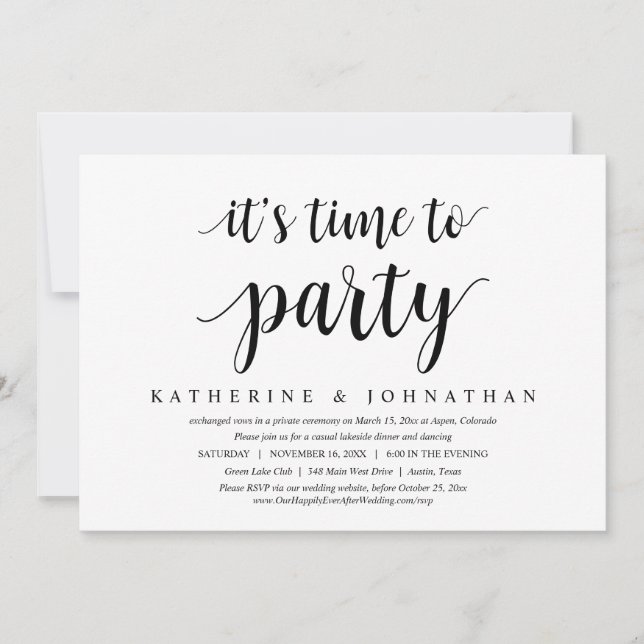 Es ist an der Zeit, das Party der Hochzeit zu feie Einladung (Vorderseite)