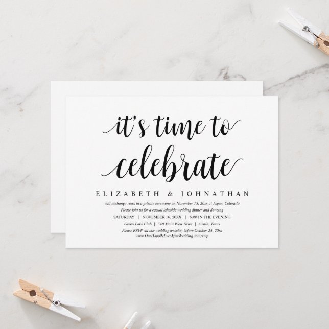 Es ist an der Zeit, zu feiern, Hochzeitsessen zu e Einladung (Vorderseite/Rückseite Beispiel)
