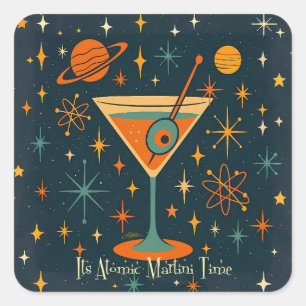 Es ist Atomic Martini Zeit Kosmische Sterne Quadratischer Aufkleber