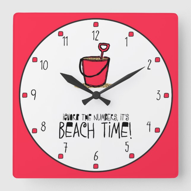 Es ist Beach Time! Rot Quadratische Wanduhr (Vorderseite)