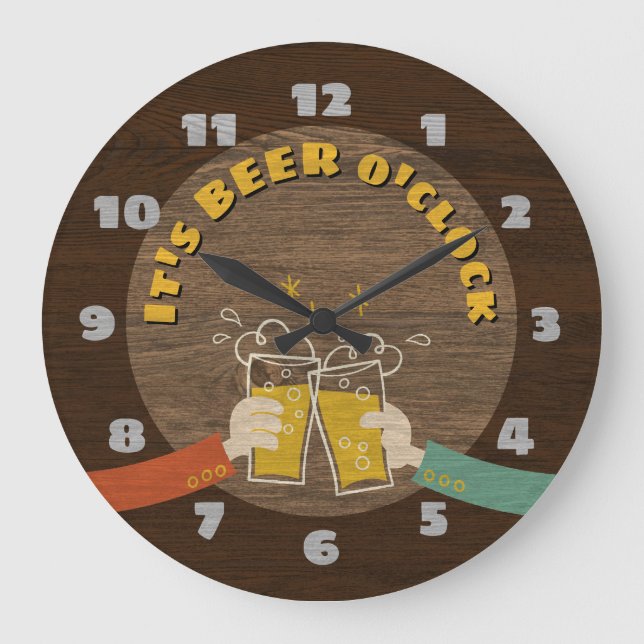 Es ist Ber O'Clock Dunkle Holztextur Retro Cartoon Große Wanduhr (Vorderseite)